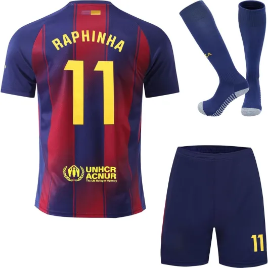 YOHA Barca 25/26 Raphinha #11 Maillot de Football et Short pour Enfants Set Cadeau Tailles Jeunesse Rouge 30 (12-13 Années)