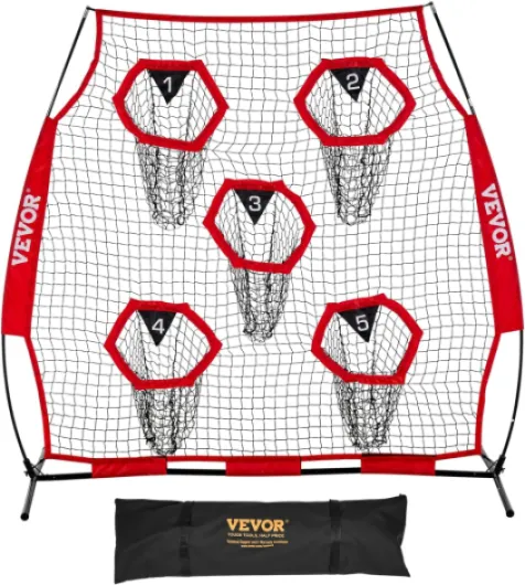 Filet de Lancement pour entraîneurs de Football, 1,8 x 1,8 m, Filet d'entraînement avec 5 Poches pour Cible, Filet sans nœuds avec Sangles et étui de Transport, améliore la précision de rouge