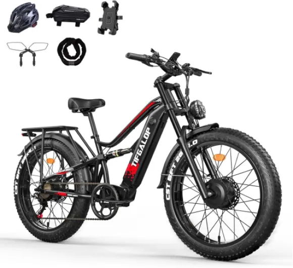 Lohang Vélo électrique pour Adultes, VTT 26 Pouces, Batterie 52 V 19/21 Ah, autonomie jusqu'à 40-90 km, Moteur Unique/Double, Double amortisseurs, 7 Vitesses, vélo électrique de Plage et de Neige 21Ah-noir-Moteur double