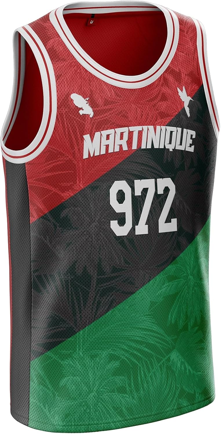 Maillot Martinique Basketball 972 Microfibre Confortable, Cadeau, avec Drapeau, Tshirt S Rouge