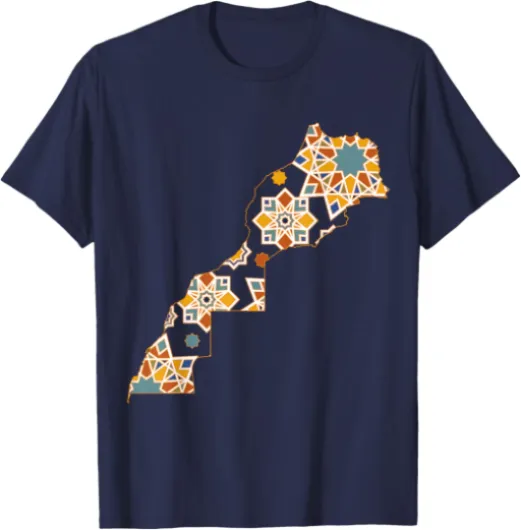 Carte G&eacute;ographique Maroc Maillot Maroc Zellige Marocain T-Shirt