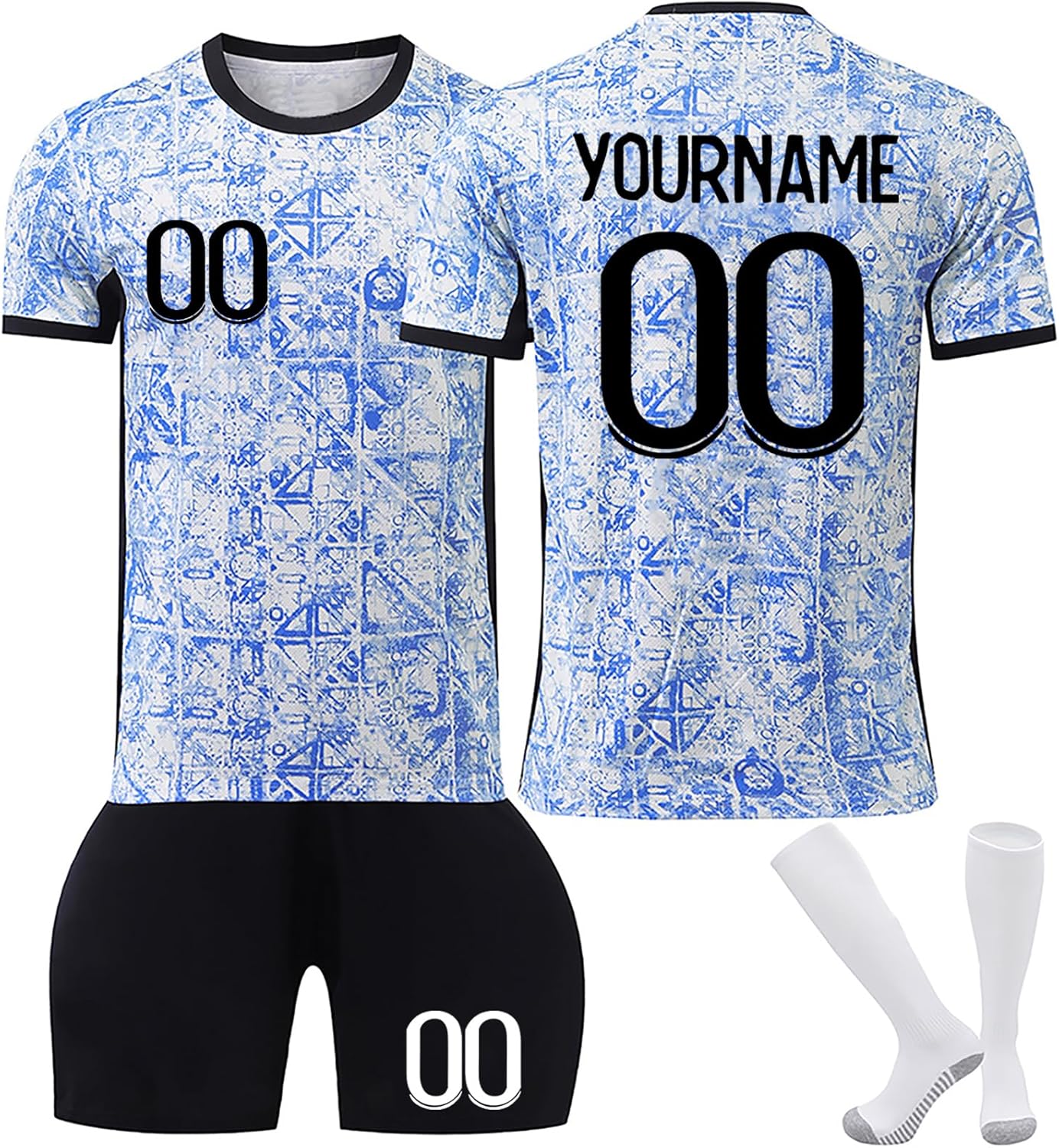 Maillot de Football Portugal Personnalisé (Nom/Nombre) pour Garçon & Homme, Ensemble de Foot Entraînement T-Shirt+Short+Chaussettes, Tissu Respirable – Idéal pour Matchs & Entraînements Portugal 5 Taille unique