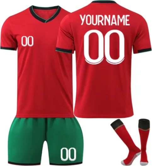 Maillot de Football Portugal Personnalisé avec Nom Nombre pour Garçon Et Homme, Ensemble de Football Entraînement T-Shirt Short et Chaussettes Portugal 5 Taille unique