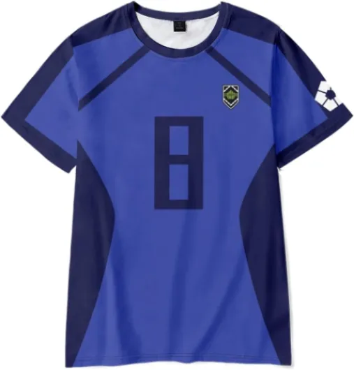 Zhongkaihua Seishiro Nagi Maillot de football à manches courtes pour entraînement de sport Isagi Yoichi Bleu Anime T-shirt à séchage rapide Vêtements de gym Non 8 - M