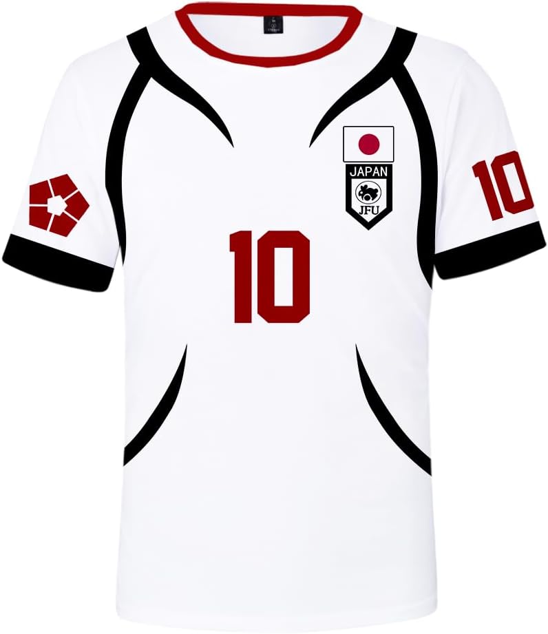 Rin Itoshi T-shirt Anime - Maillot de football à manches courtes - Anime jeu de rôle - Costume d'été - Col rond - Pour le sport, le football, cosplay (No.1-13) N° 10 - XL