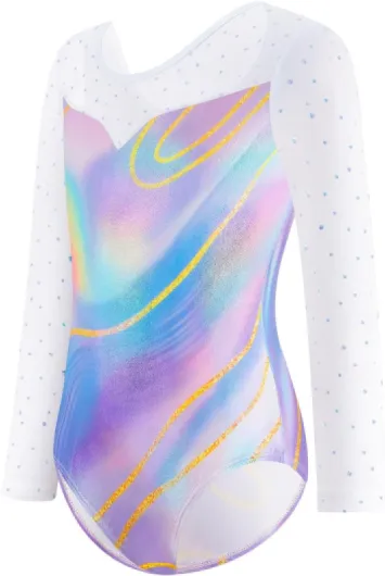 Boteria Justaucorps de Gymnastique pour Filles Trois Pièces Maillots de Gymnastique Gymnastique à Manches Longues avec Short et Bandeau 7-8 ans Couleur-manches longues