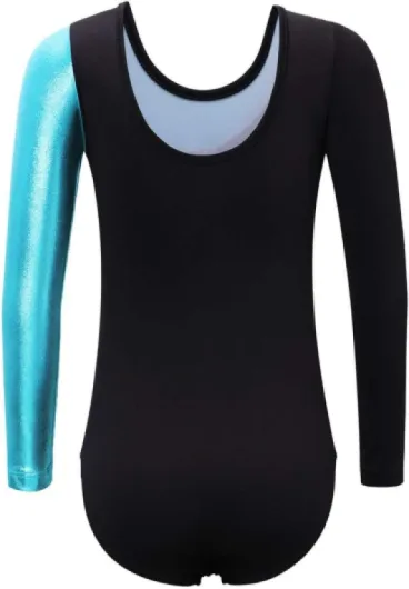 XFGIRLS Justaucorps de gymnastique à manches longues pour filles de 3 à 16 ans – Justaucorps de danse scintillant sans manches pour filles de 3 à 16 ans Noir Bleu Manches Longues 9-10 ans