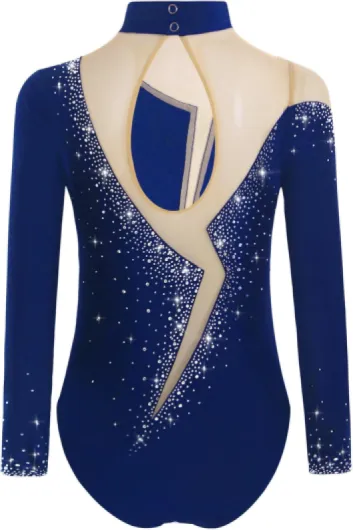DPois Enfant Fille Justaucorps de Gymnastique Manche Longue Strass Brillant Costume Danse Spectacle 5-16 Ans Bleu Marine 11-12 ans