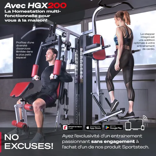 HGX100/HGX200/HGX300 - Appareil de Musculation Premium Complet, Station de Musculation avec Stepper ou Presse à Jambes, Banc de Musculation, Home Gym, Matériau EVA, Entraînements Variés Extra large HGX200