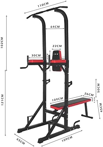 Chaise Romaine Multifonction Barre de Traction Station avec Banc de Musculation pour Dips, Pompes, Développé-Couchés, Station Musculation, Chaises Romaine Complet Rouge/Noir 107x66x224CM