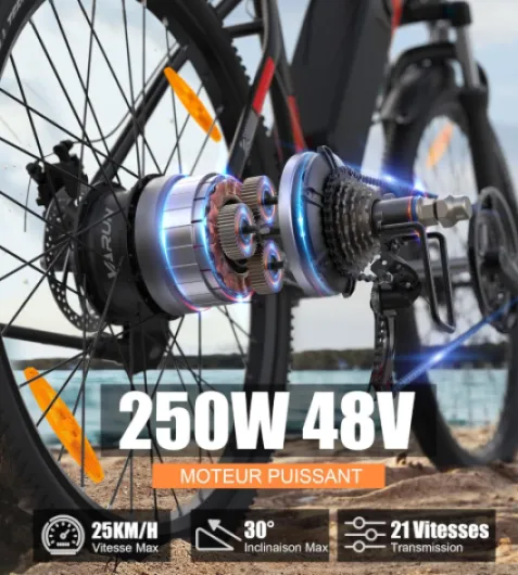 Velo Electrique, 27.5 Pouces VTT Électrique avec 48V 13Ah Batterie, Jusqu'à 55-100KM, 250W Moteur, Vélo Électrique Homme Femme avec 21 Vitesses, Écran LCD, Ville E-Bike avec Pédalage Assisté Rouge