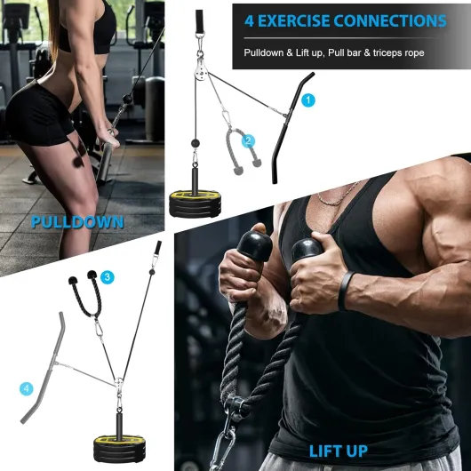 Poulie Musculation Cable, Tirage Maison Triceps Haute et Basse, Entraînement des Bras LAT Pulldown Machine, Équipement pour Biceps Curl Set avec corde triceps, barre tirage