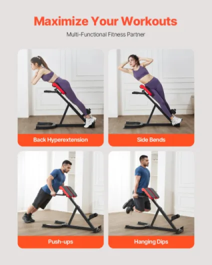 Banc Lombaire Réglable, Banc d'Hyperextension Capacité de 136 kg, Chaise Romaine Multifonction, Équipement d'Exercice pour Fessiers, Ischio-jambiers, Bas du Dos et Abdomen, Fitness Gym Domicile