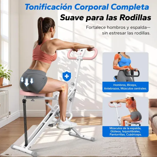 2-en-1 Machine à Squats et Rameur, Appareil de Squat Pliable, Machine pour Fessiers, Jambes et Abdominaux, Montage en 10 Min pour la Maison et la Salle de Sport, Charge Max 160KG R07 Blanc