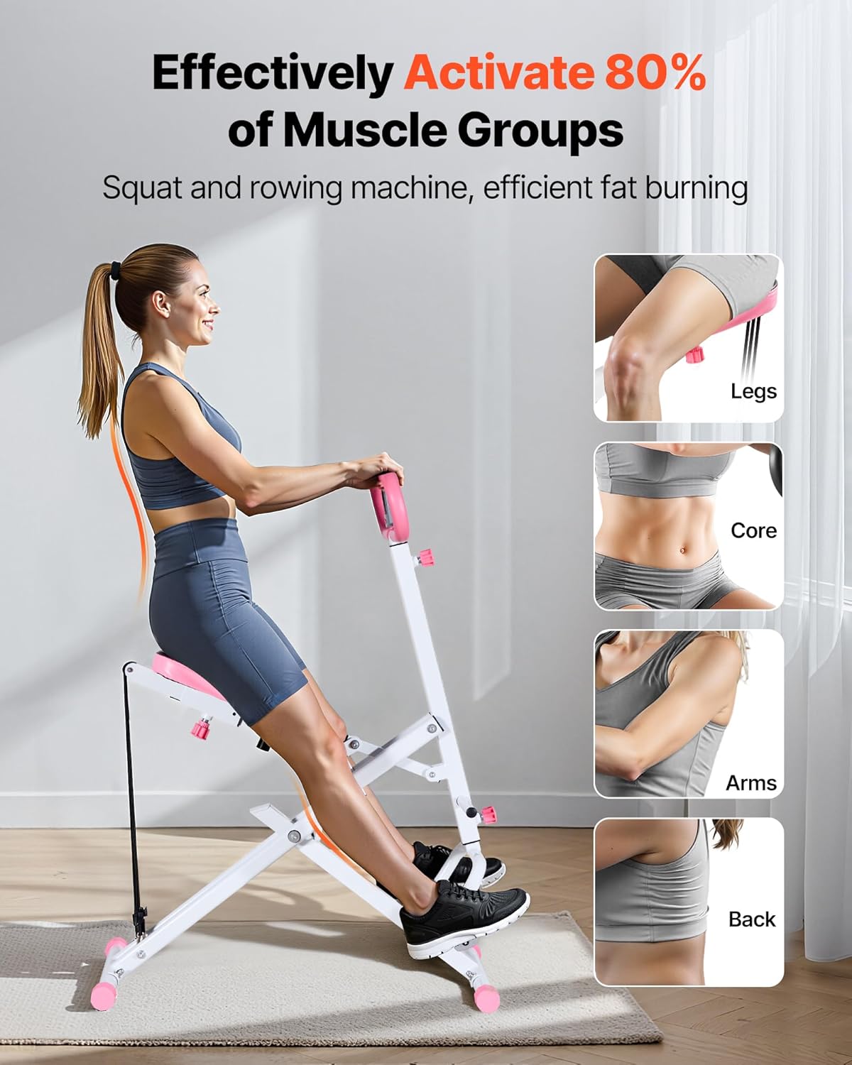 Machine à Squats Domestique, Rameur Vertical Pliable pour Squats Profonds, Appareil d'Entraînement des Fessiers et des Jambes, avec 3 Bandes de Résistance, pour Fitness Domicile, Blanc