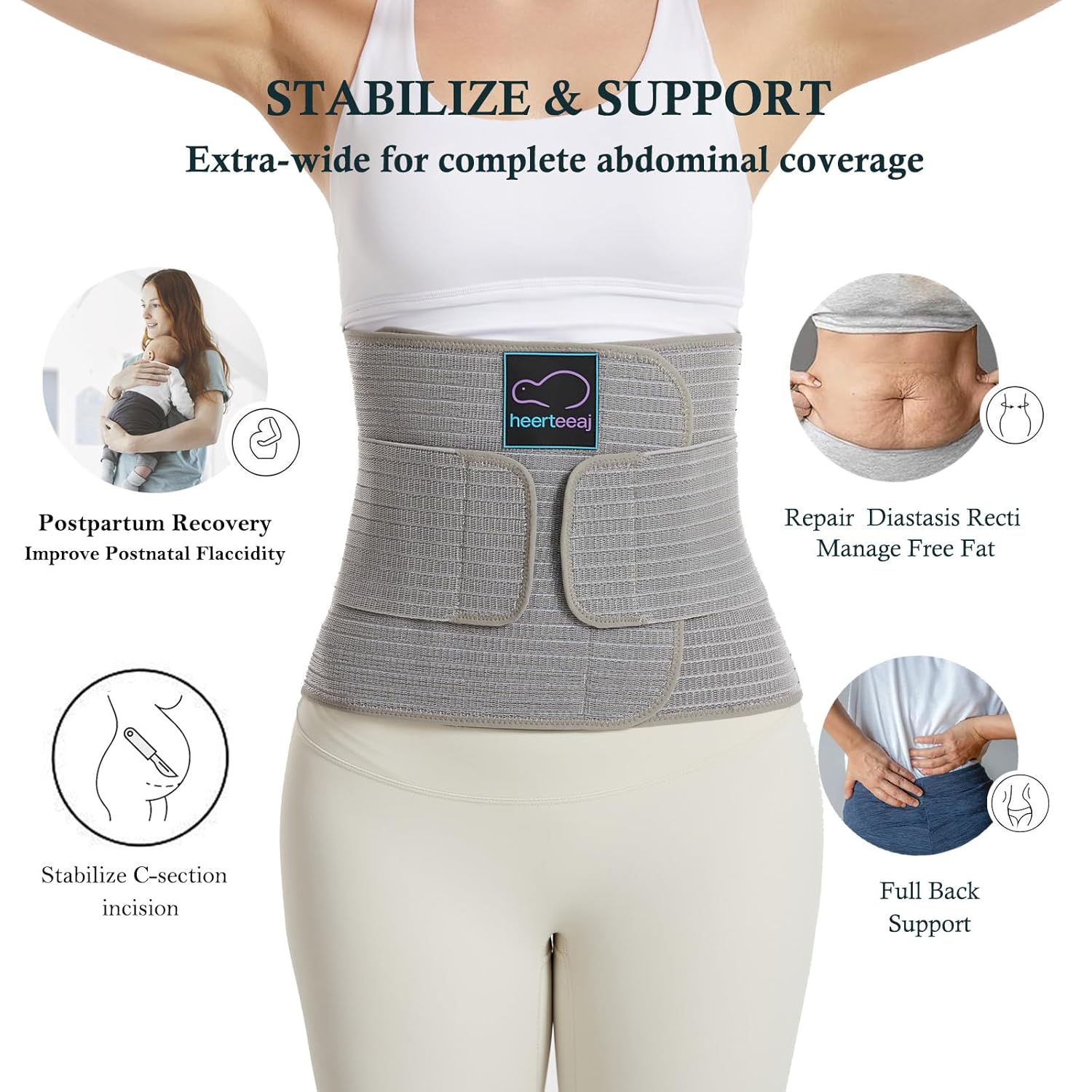 Ceinture abdominale post-partum, ceinture abdominale réglable, pour le soutien abdominal et le soulagement des douleurs dorsales L 1