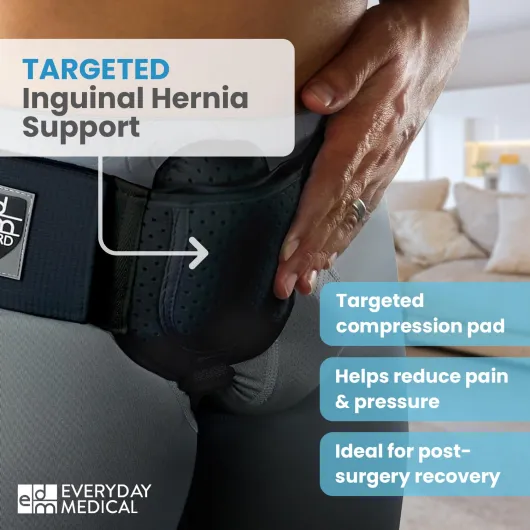 Everyday Medical Ceinture pour hernie pour homme – Support pour hernie inguinale pour homme, sangle de taille réglable, soutien de l'aine, ferme herniaire post-chirurgicale – Noir, L/XLarge Noir L/XL (Lot de 1)
