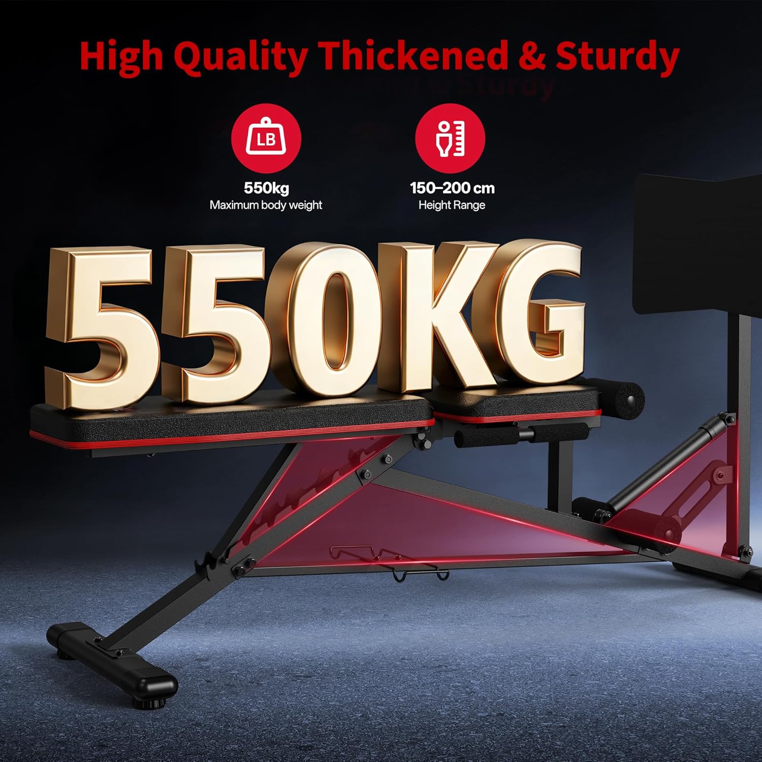 Presse à Cuisse, Banc de Musculation avec Presse à Cuisse, Capacité de 550 kg, Machine Musculation avec 9 Positions de Dossier Réglables et Rangement pour Haltères, Entraînement à Domicile Noir