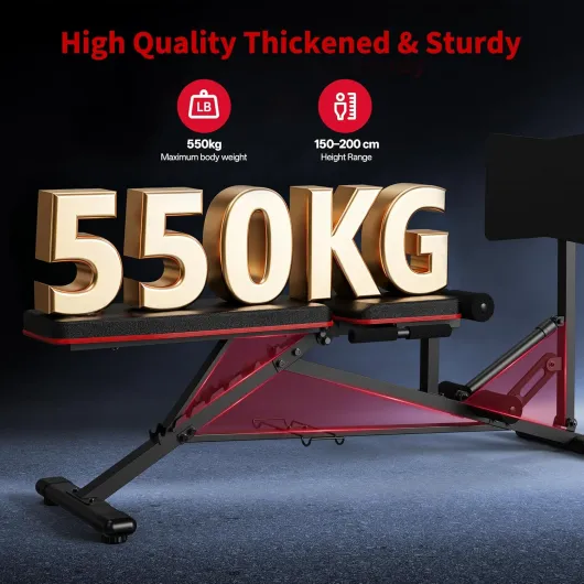 Presse à Cuisse, Banc de Musculation avec Presse à Cuisse, Capacité de 550 kg, Machine Musculation avec 9 Positions de Dossier Réglables et Rangement pour Haltères, Entraînement à Domicile Noir