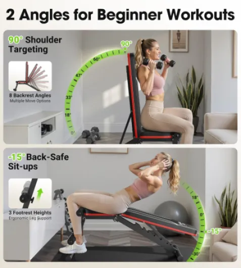 Banc Musculation Pliable, Banc Réglable avec 8 Angles & 3 Hauteur Pieds, Capacité 300~318KG, Plat/Incliné/Décliné/Vertical pour Entraînement Corps Complet à la Maison & au Bureau N&R