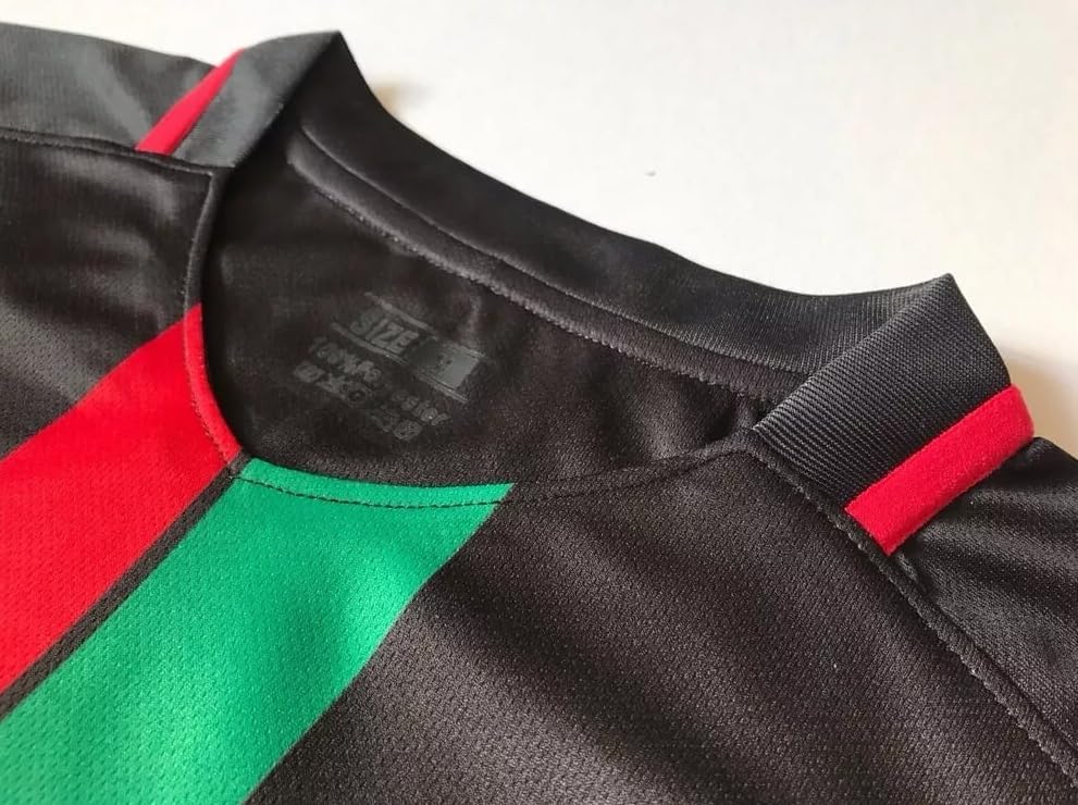 Maillot de football Palestine Team - Noir avec rayures rouges et vertes - Pour fans de sport M Noir