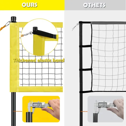 Ensemble de Filet de Volleyball, 9.5 m X 1 m, Ensemble de Filet de volleyballnet Pliable Complet avec Poteau en Acier, marquage de Terrain, Volleyball et Sac de Transport, Hauteur réglable