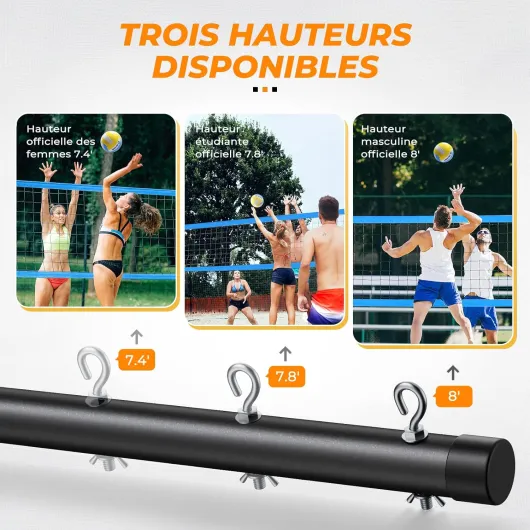 9.75M*0.9M Filet de Volleyball Professionnel en Plein air, Jardin avec poteaux en Acier à Hauteur réglable, Filet en Nylon Solide, Ballon de Volleyball en PU et Sac de Transport Bleu
