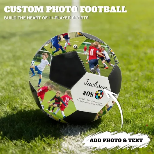 Ballon de Football Personnalisé avec Nom & Photo - Cadeau Unique pour Fans/Papa/Entraîneur - Idéal Anniversaire/Noël/Fête