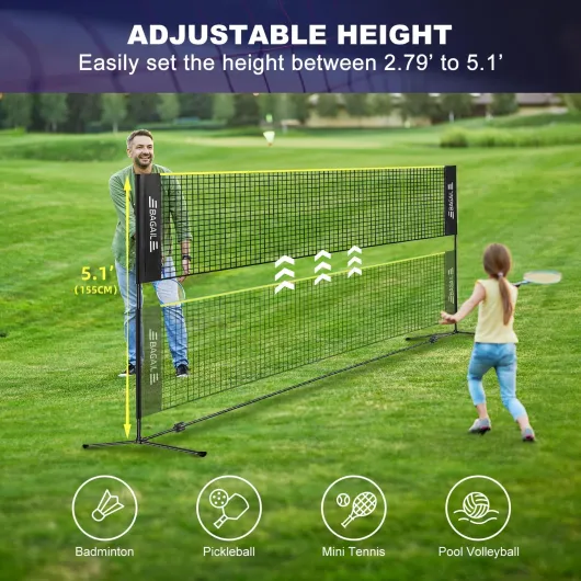 Filet de Badminton, Filet en Nylon Pliable, Support réglable en Hauteur et Sac à Main Portable, Facile à Assembler ou à démonter, idéal pour Le Tennis, Le Badminton pour Enfants ou Le Volley - Ball 3M jaune et noir