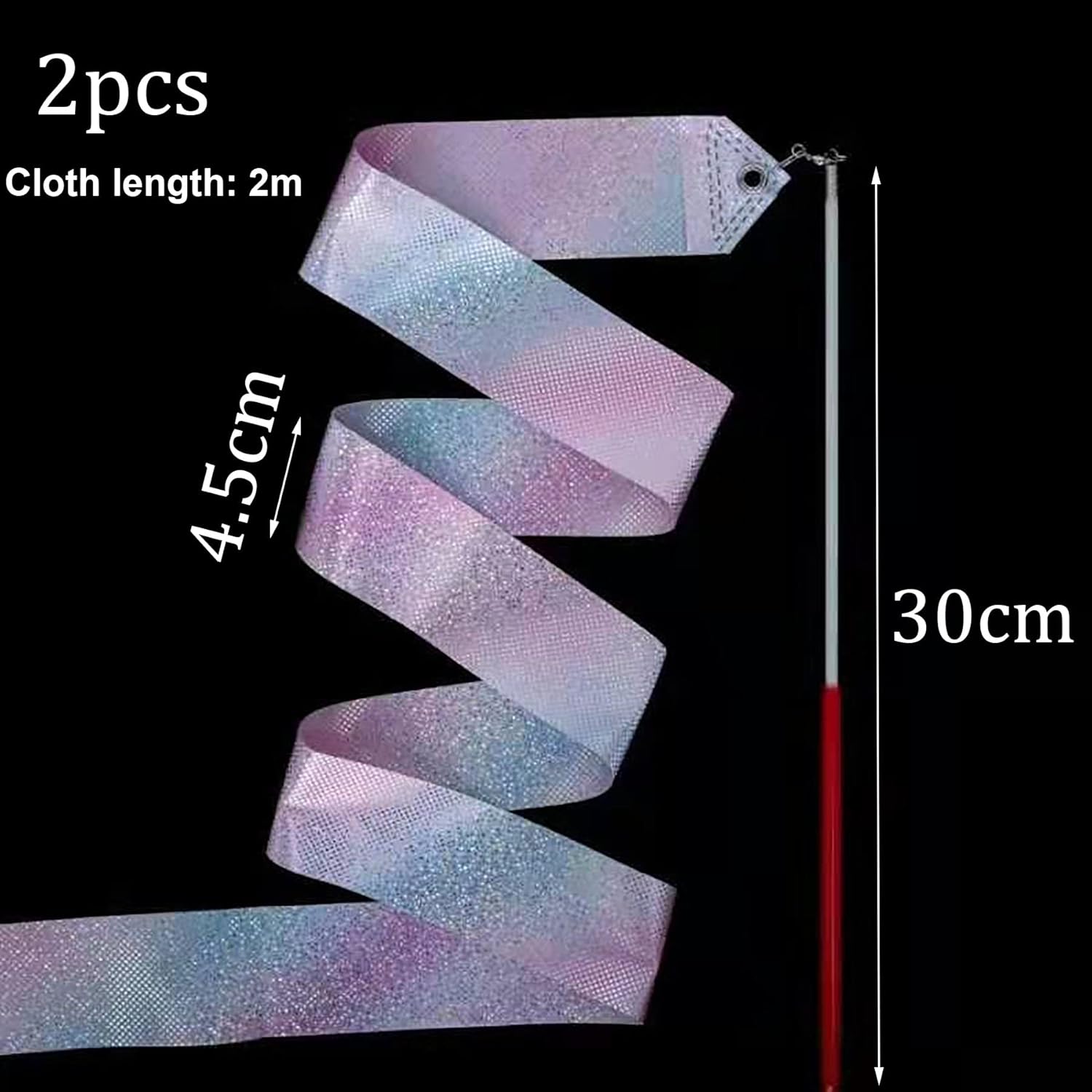 2pcs Rubans de Danse,Ruban Gymnastique Enfant,Ruban de Gymnastique Rythmique avec Baguette,Ruban de Danse Scintillant,pour Danse Artistique Entraînement Cadeaux de Fête d'anniversaire,2m