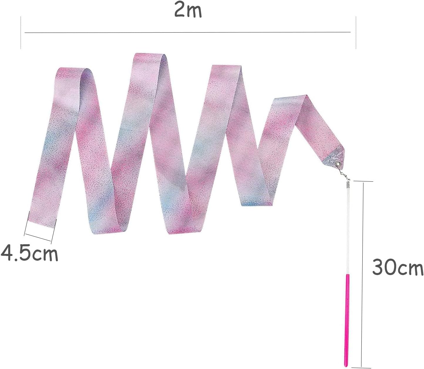Rubans de Danse,2pcs Ruban de Gymnastique Rythmique,avec Baguette,Ruban de Danse Scintillant,Accessoire de Danse Artistique,pour Danse Artistique Entraînement Cadeaux de Fête d'anniversaire,2m