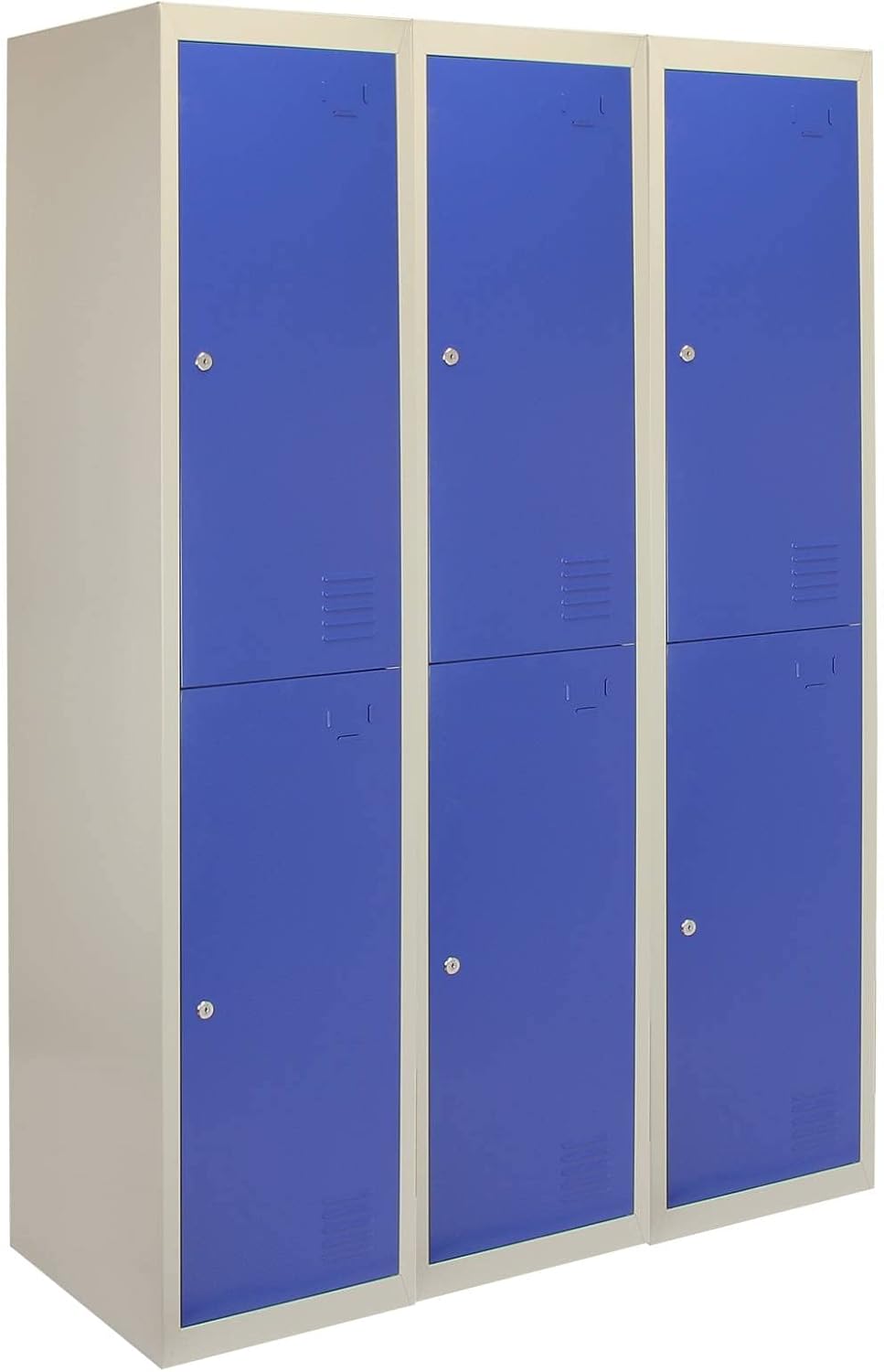 MonsterShop Lot de 3 casiers de rangement en métal à 2 portes en acier verrouillable Bleu et gris Ecole Gym Vestaire [Aimants GRATUITS] Livré à Plat