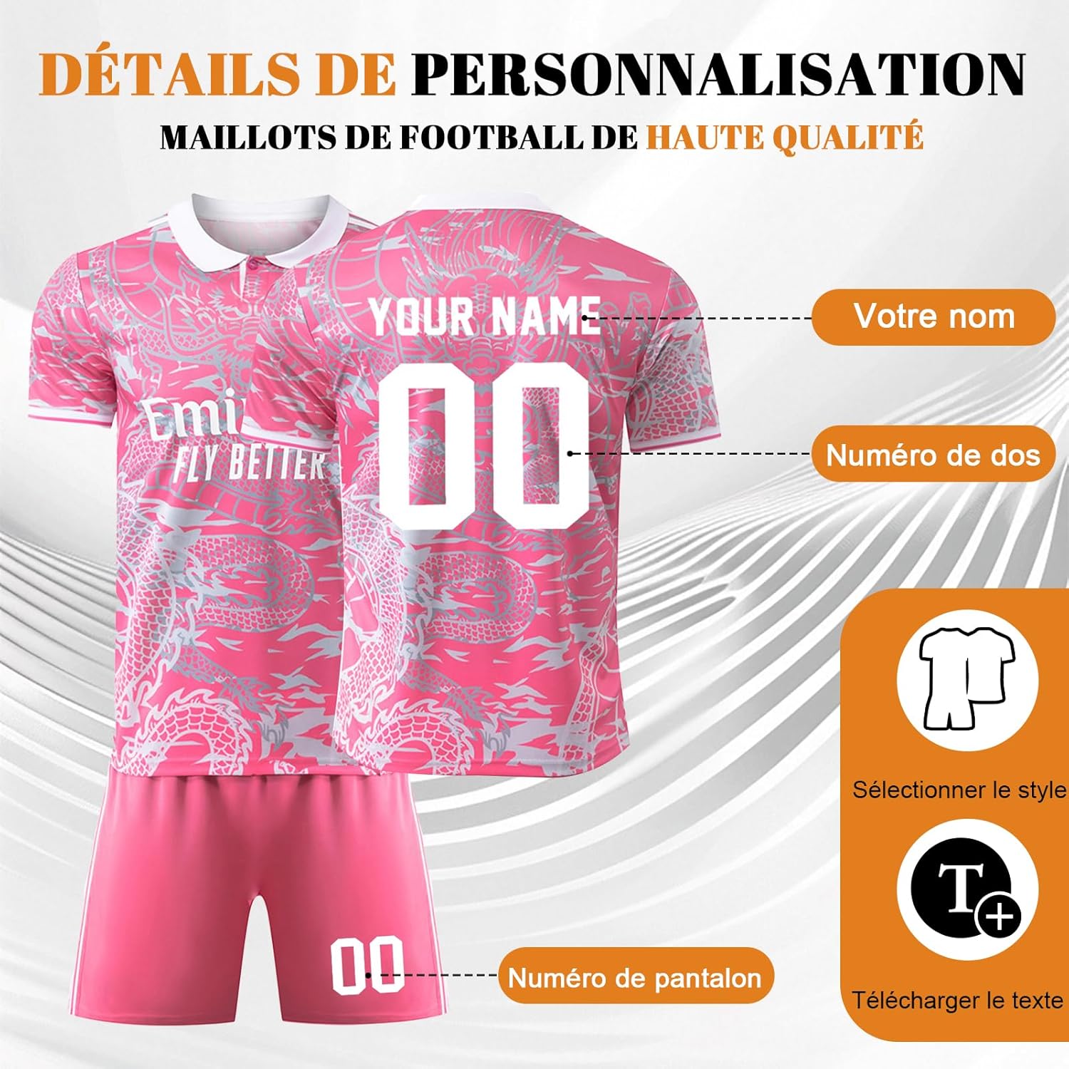 Maillot de Foot Enfant Personnalisé avec Nom Nombre Ensemble Foot Enfant Maillot Football Homme Cadeau Personnalisé aux Fans de Football Taille unique 2425-dragon 6