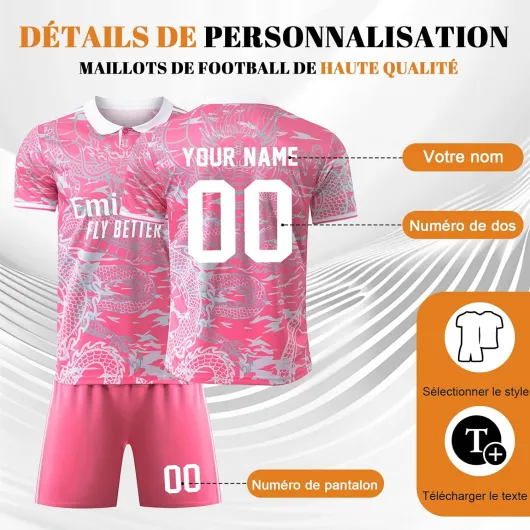 Maillot de Foot Enfant Personnalisé avec Nom Nombre Ensemble Foot Enfant Maillot Football Homme Cadeau Personnalisé aux Fans de Football Taille unique 2425-dragon 6