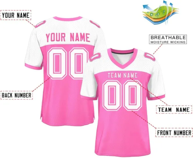 Personnalisable Maillot de Foot - T Shirt Personnalisé col Rond Personnalisable avec Nom Numéro Logo Imprimée Recto/Verso Lâche Chic Sport Maillot pour Match de Football Rose S
