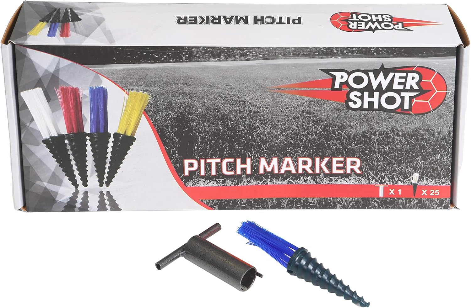 Netsportique POWERMARKERS - Lot de 25 - Aide au marquage du Terrain - Outil de vissage Inclus - Couleurs au Choix - Marquage Football Bleu