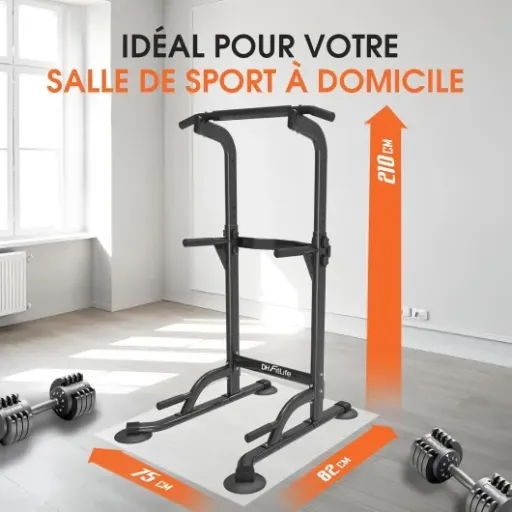 Test DH FitLife Power Tower : la station de tractions et dips simple qui fait le job à la maison