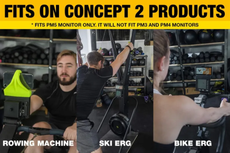 Support de téléphone fabriqué pour Les moniteurs PM5 de rameur, SkiErg et BikeErg - Silicone Fitness Products Jaune