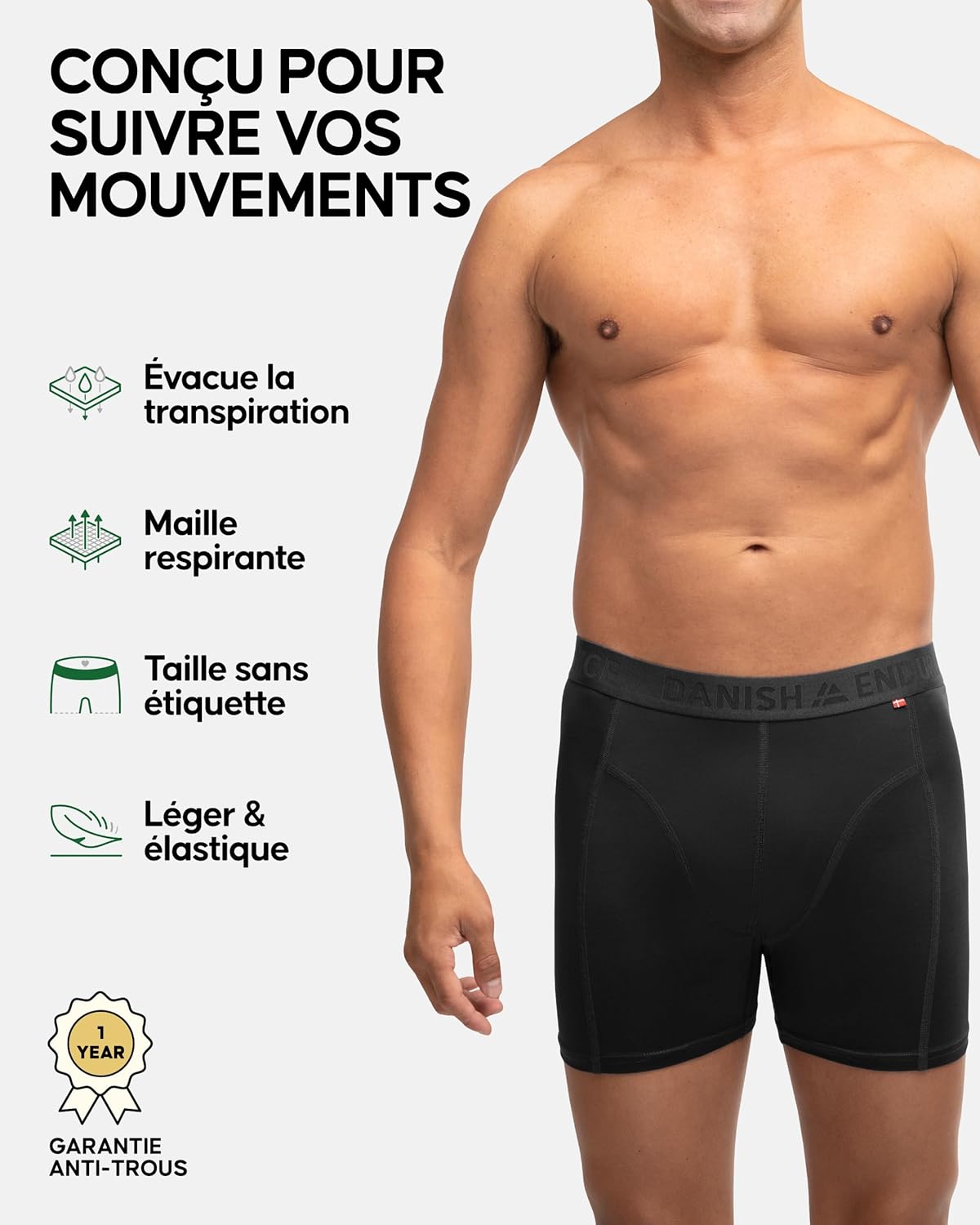 Boxers de Course pour Hommes, Caleçons Anti-frottements, Jambes Longues ou Normales, Boxers de Sport Respirants Lot de 6 XL Noir