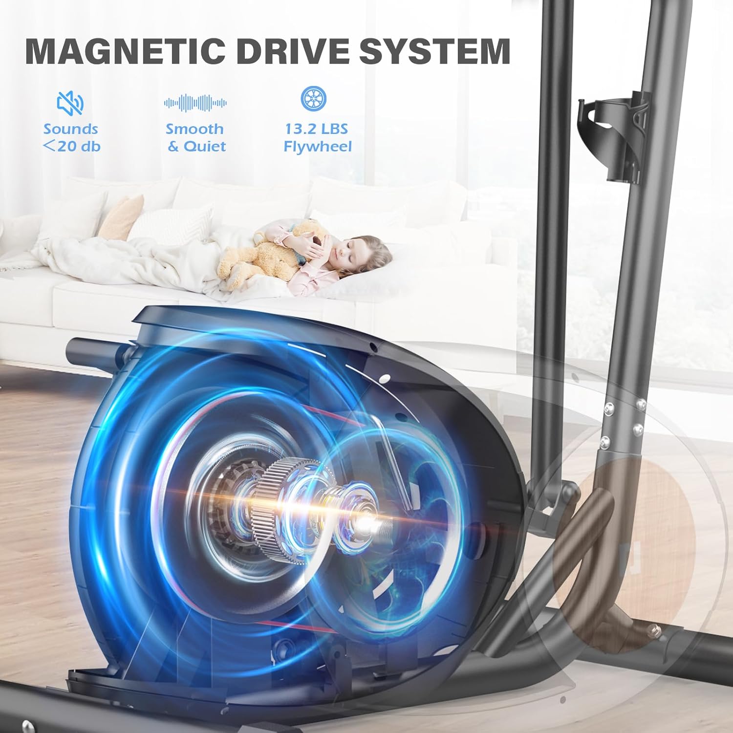 Vélo Elliptique Magnétique avec 16 Niveaux de Résistance, Appareil Elliptique Ultra-Silencieux pour la Maison, Écran LCD, Porte-Bouteille, Capacité de Charge de 120KG Noir