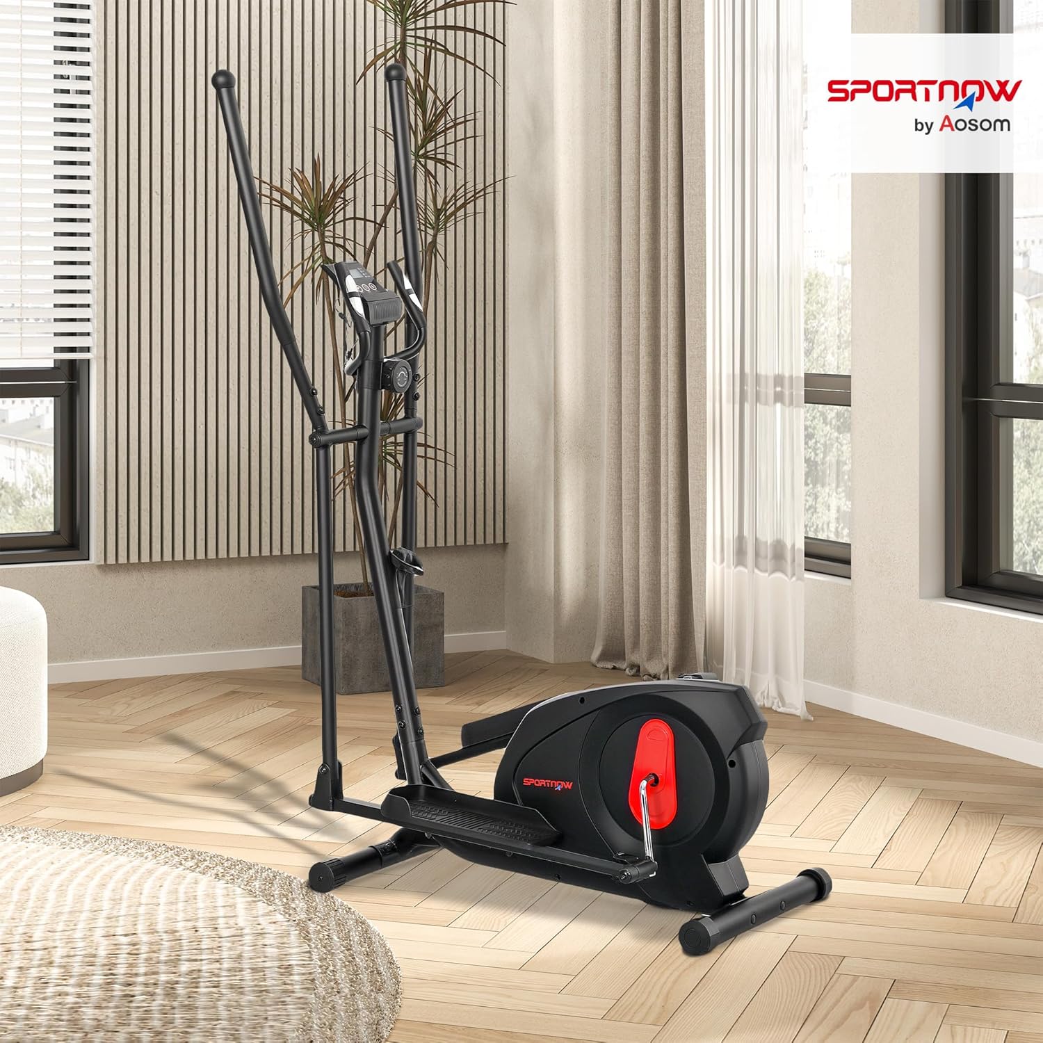 Vélo elliptique pour la Maison Ultra Silencieux, vélo elliptique magnétique à 8 Niveaux de résistance avec écran LED, capteur de pouls, Porte-Bouteille et roulettes, Noir