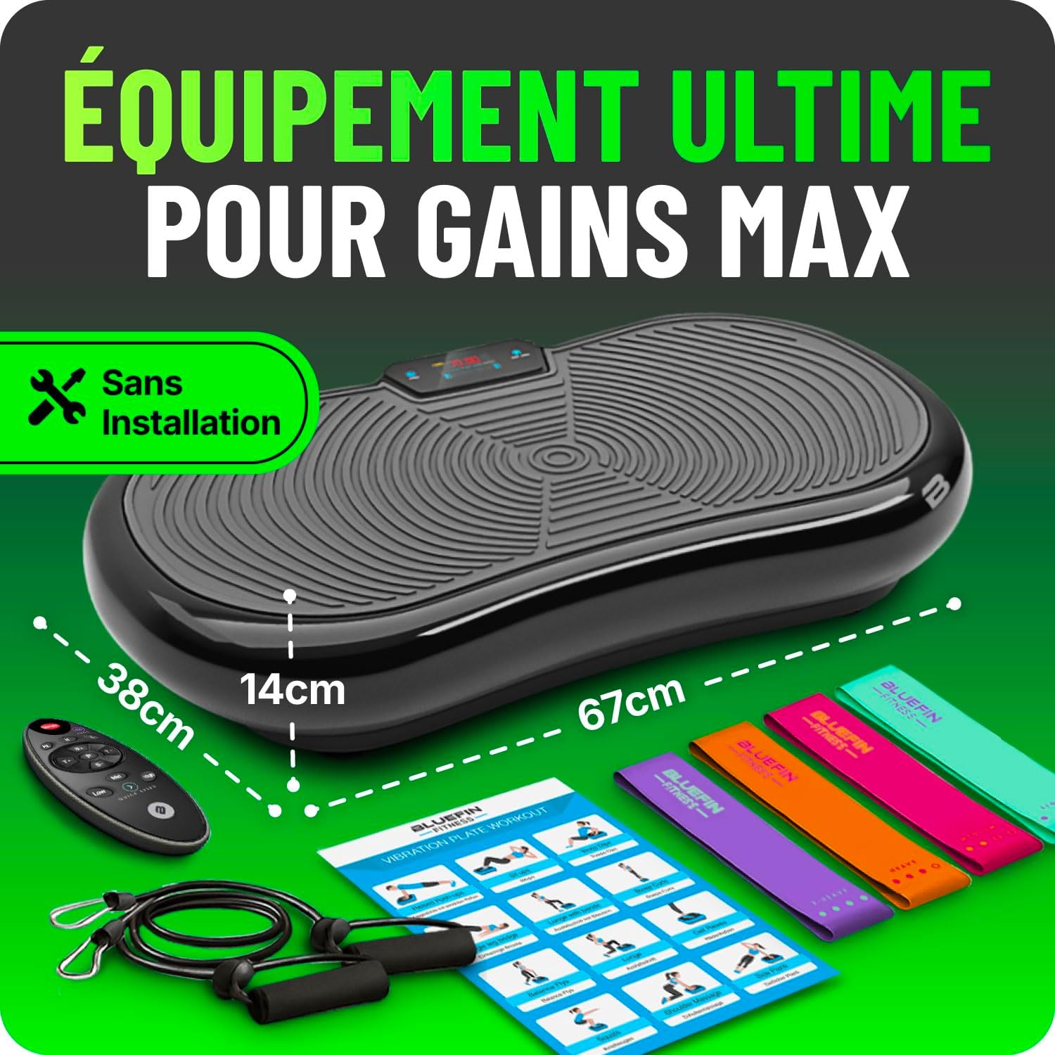 Plateforme Vibrante Bluefin Fitness Machine à d'exercice Vibrations Appareil à Vibrations pour l'entraînement de Tout Le Corps pour la Maison & Rangement Facile A Ultra Slim