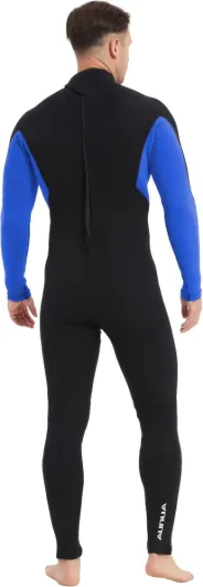 Combinaison de plongée pour homme 5 mm, fermeture éclair dans le dos, combinaison complète, néoprène super élastique, coutures GBS, combinaison de surf Noir et bleu - 3XL