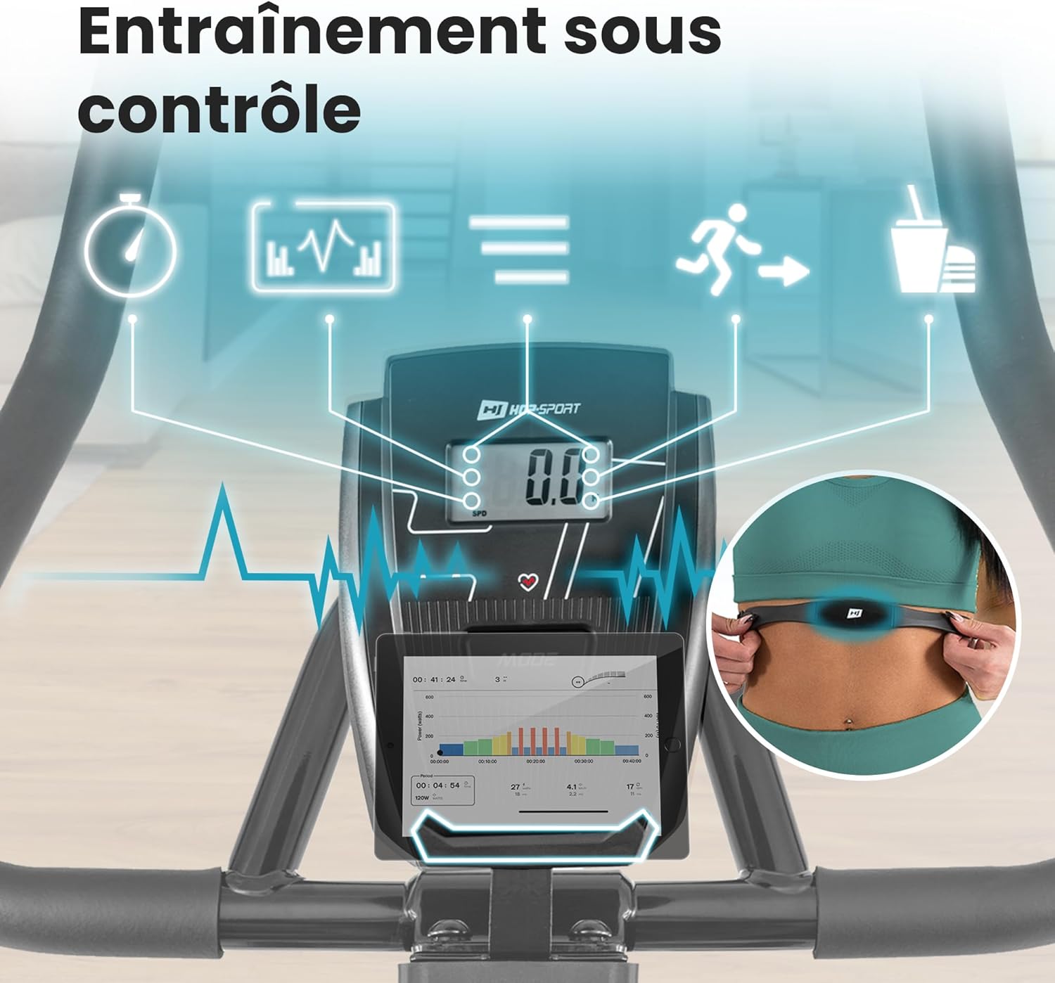 HOP-Sport® Vélo d’Appartement HS-045IC Bravo, Roue d'inertie 18 kg, Vélo Biking avec Écran LCD pour Fitness Silencieux et entraînement de Cardio, Poids Max - 120 kg Bleu