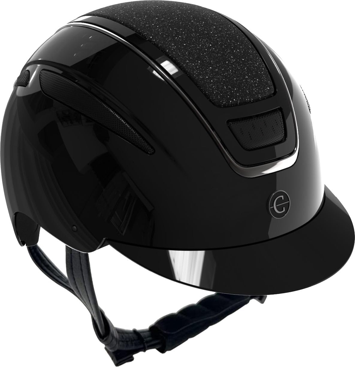 Covalliero Casque d'équitation Elite, casque d'équitation pour femme, ventilation optimale, sangles en cuir synthétique, doublure intérieure amovible, coque rigide en ABS, noir laqué, taille M/56-58