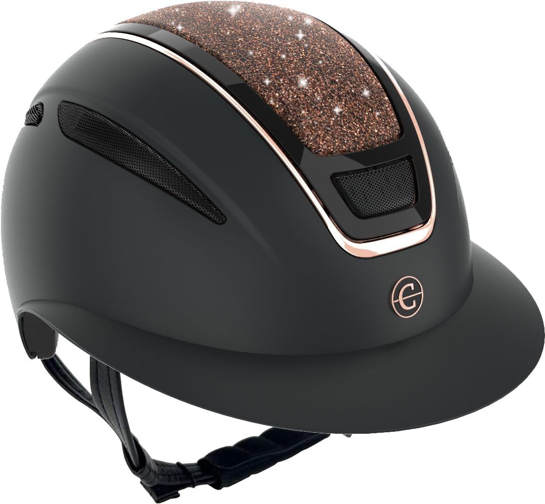 Covalliero Casque d'équitation Elite Polo Femme Enfant Résistant aux Chocs avec Visière Polo avec Ventilation avec Système Disc Or Rose 56-58 cm