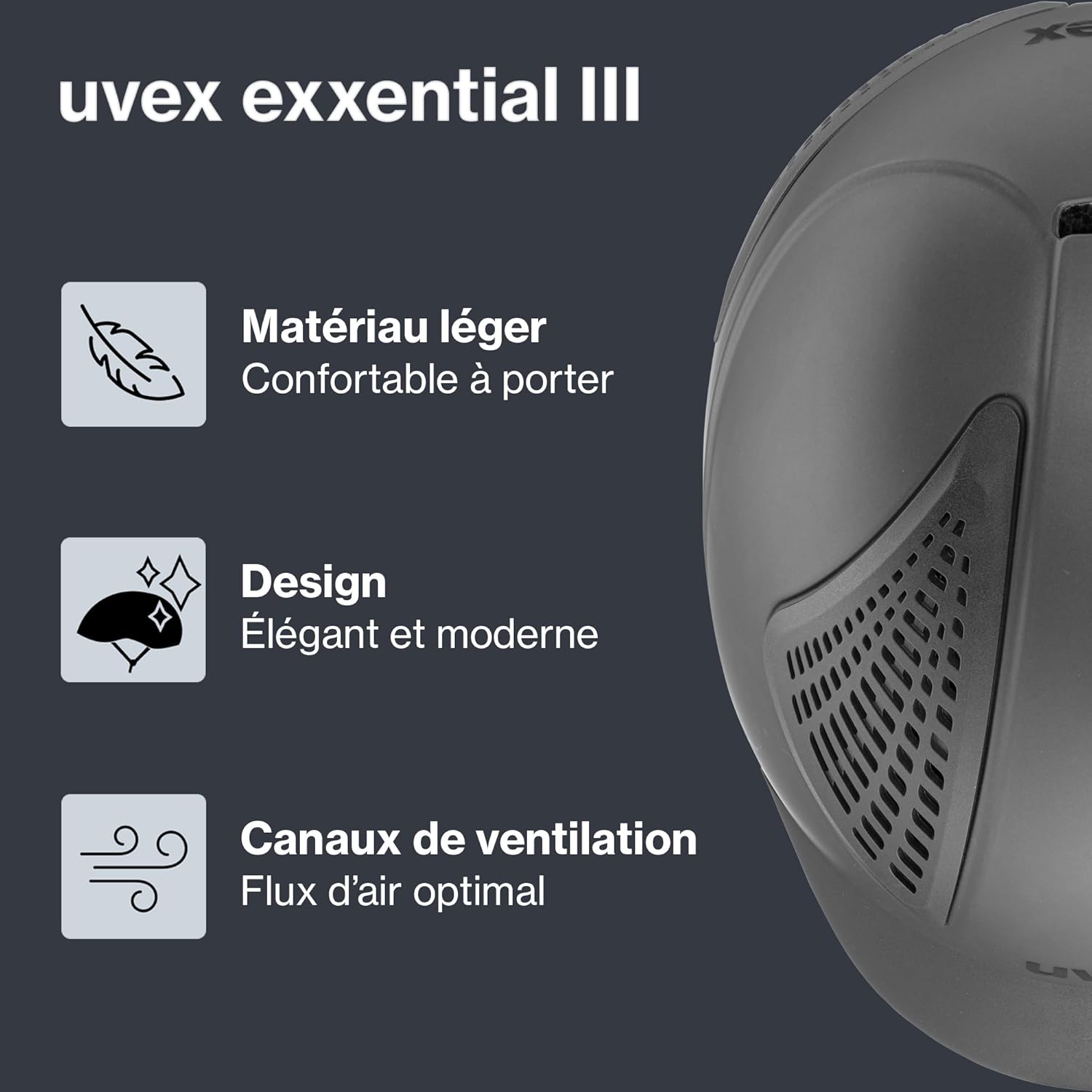 Uvex exxential III – Casque d’équitation Unisexe léger – Ajustement Individuel Gris foncé mat M-L