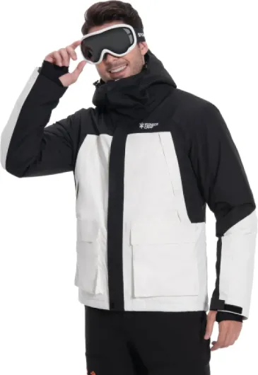 Homme Veste de Ski et Réflecteurs RECCO® Imperméable Snowboard avec Multi-Poches, Capuche Noir Blanc XL