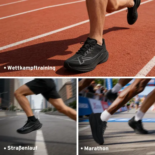 XTEP Chaussures de course pour homme - Pour débutant - Plaque en carbone en forme de pelle - Amortissement à 70 % - Légères - Respirantes et antidérapantes, Noir , 42 EU