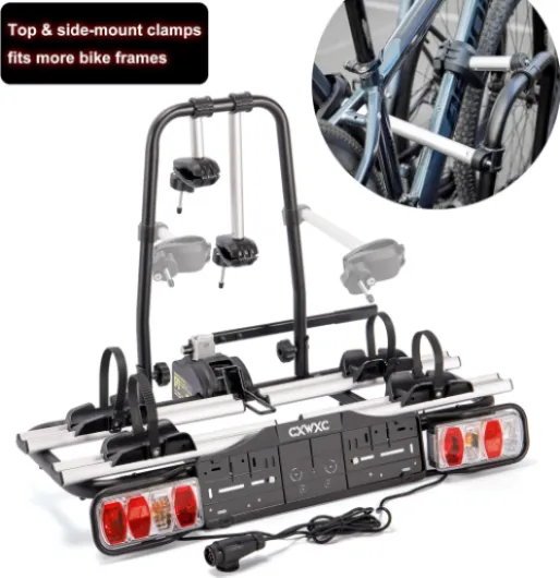 Porte-vélos pour attelage de remorque - Porte-vélos de voiture pour vélos électriques et roues standard - Peut contenir 2 vélos - Sécurité à dégagement rapide - Système d'éclairage 13/7 broches